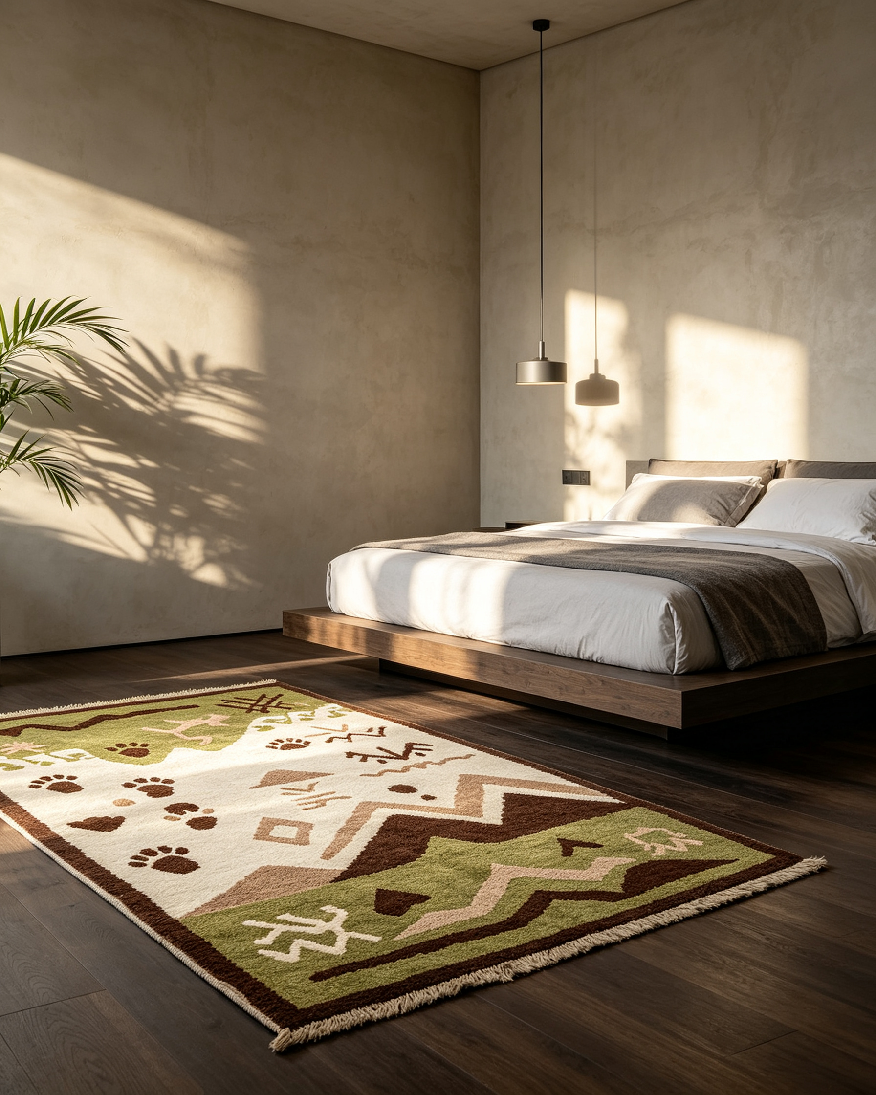 Hand-Tufted Mountain Wildlife Footprint Wool Area Rug