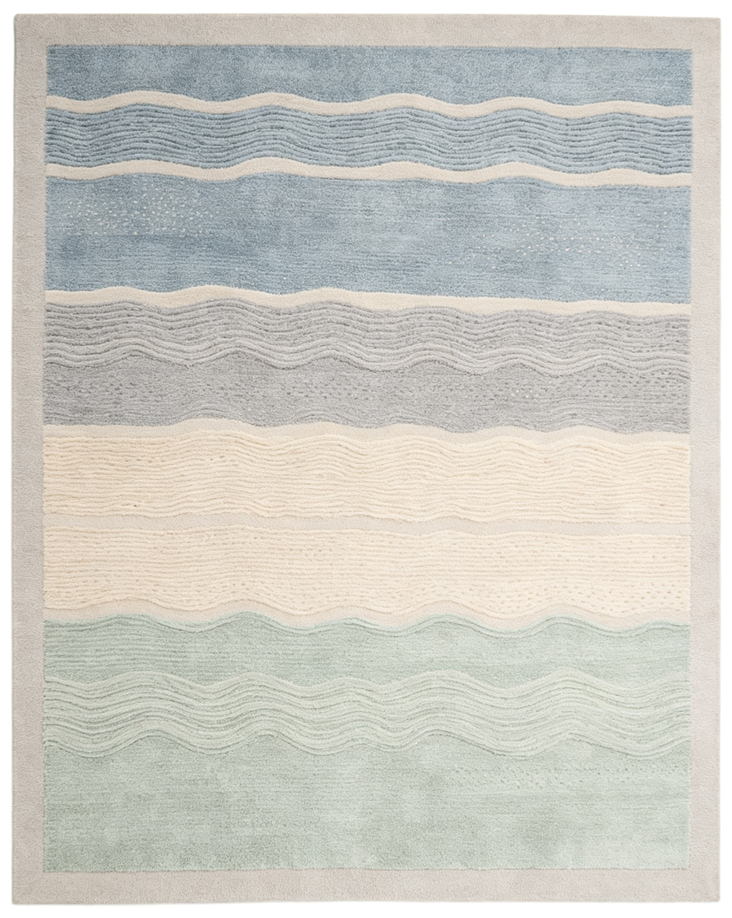 Textured Wavy Horizontal Striped Coastal Wool Area Rug
