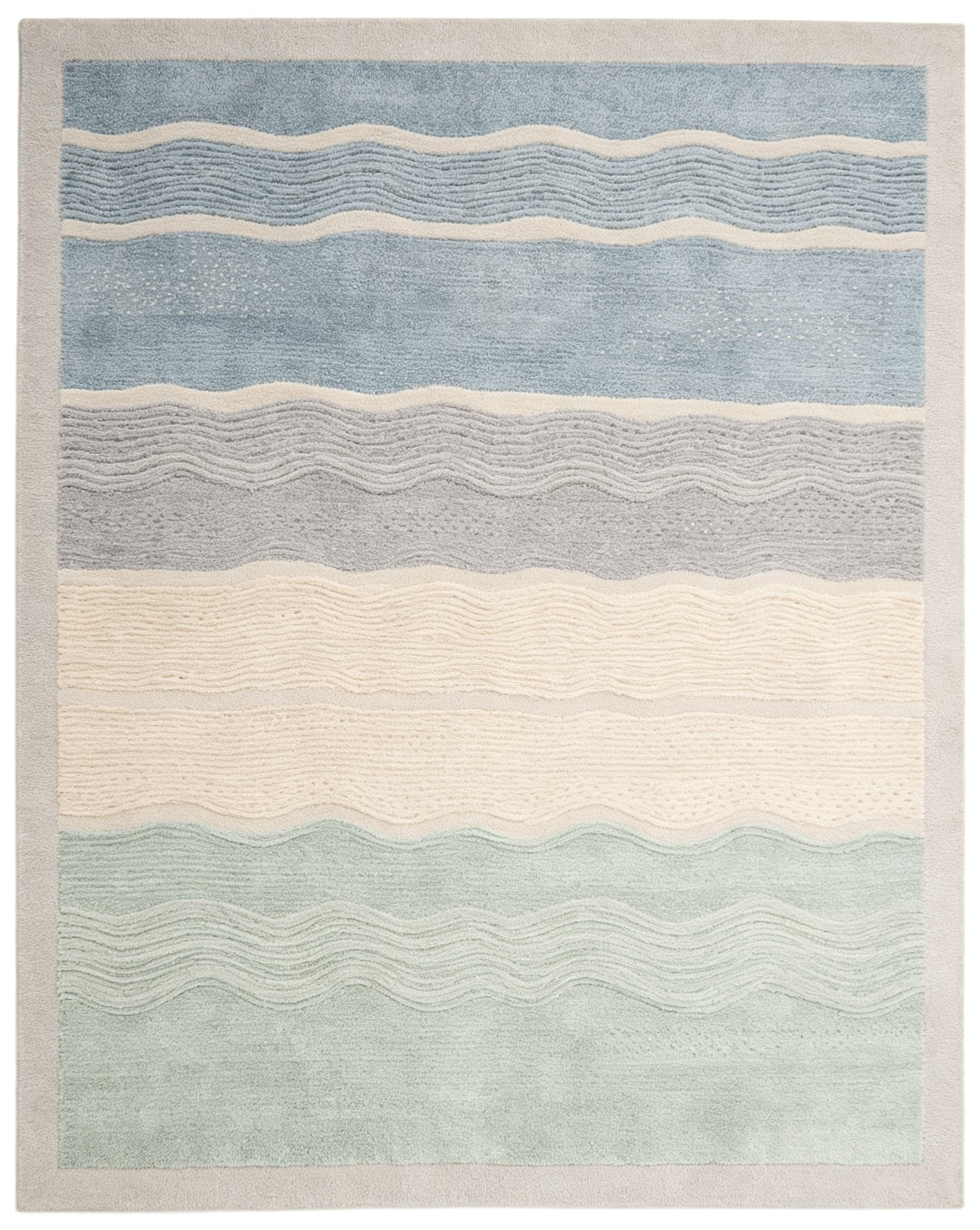 Textured Wavy Horizontal Striped Coastal Wool Area Rug