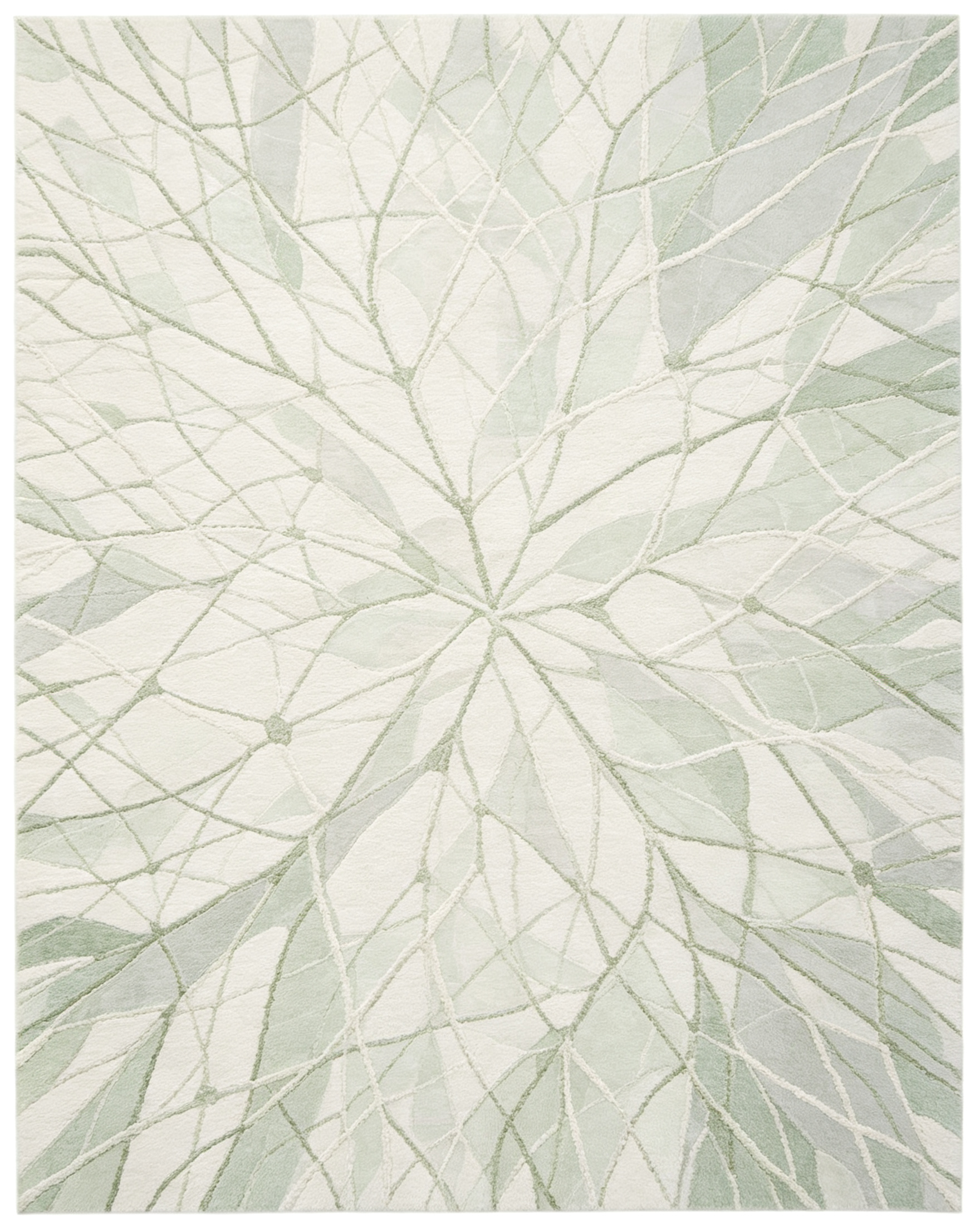 Soft Sage Abstract Leaf Vein Watercolor Wool Area Rug