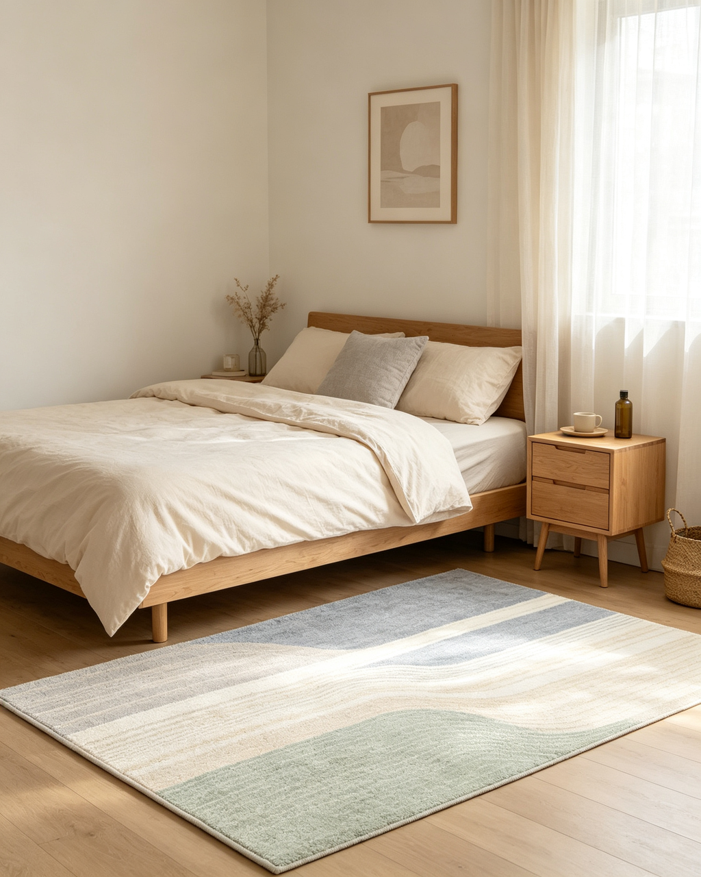 Soft Sage Grey Wavy Gradient Stripe Wool Area Rug