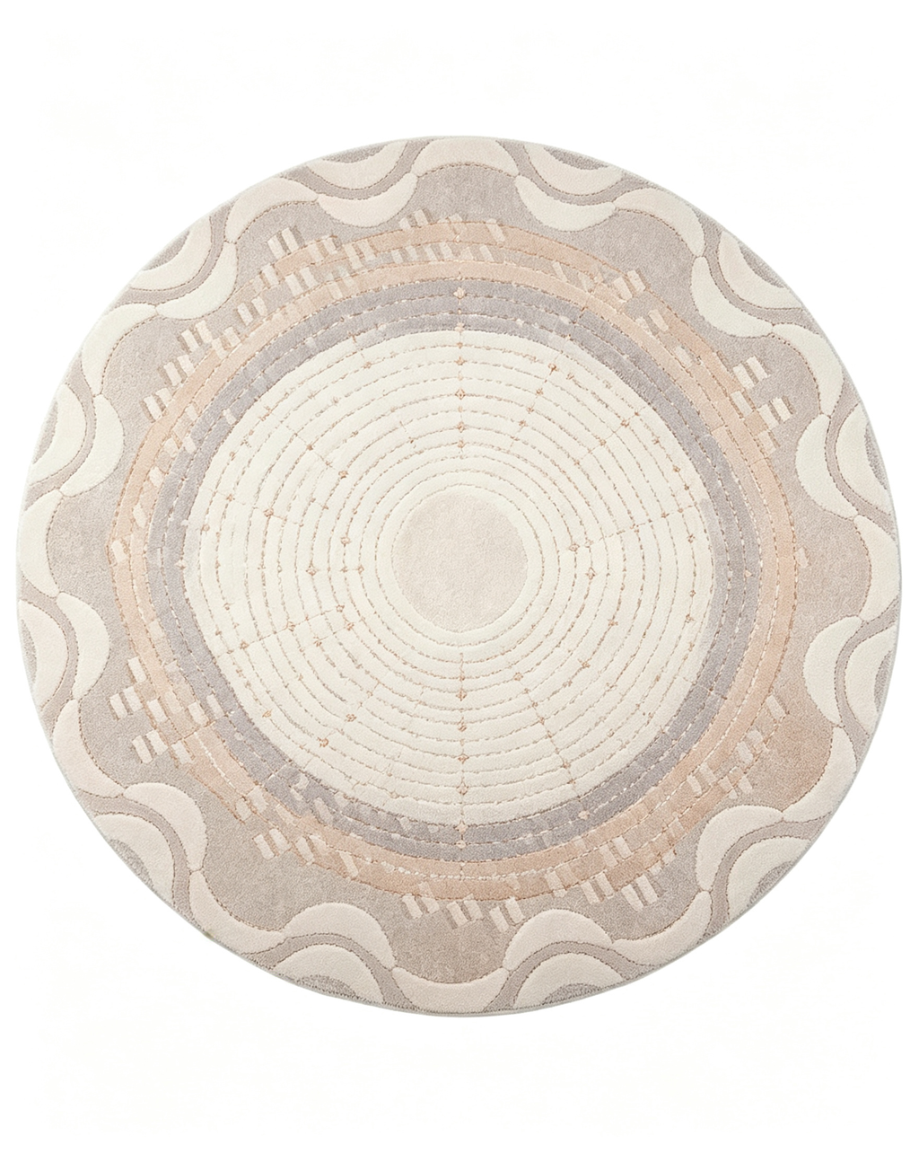 Round Neutral Concentric Wave Gradient Wool Area Rug