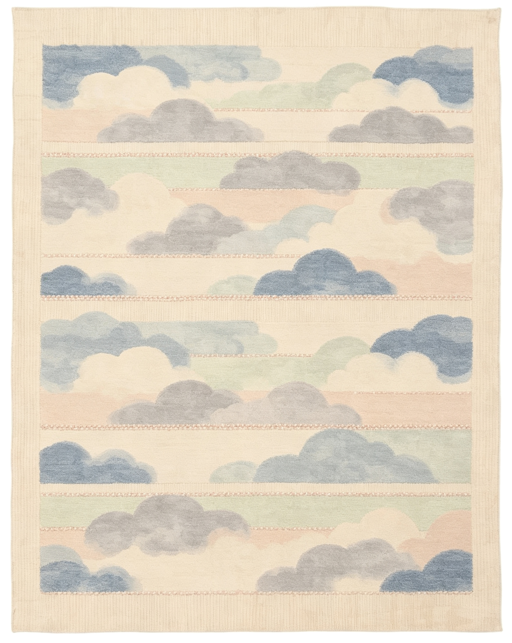 Soft Pastel Horizontal Cloud Striped Wool Area Rug