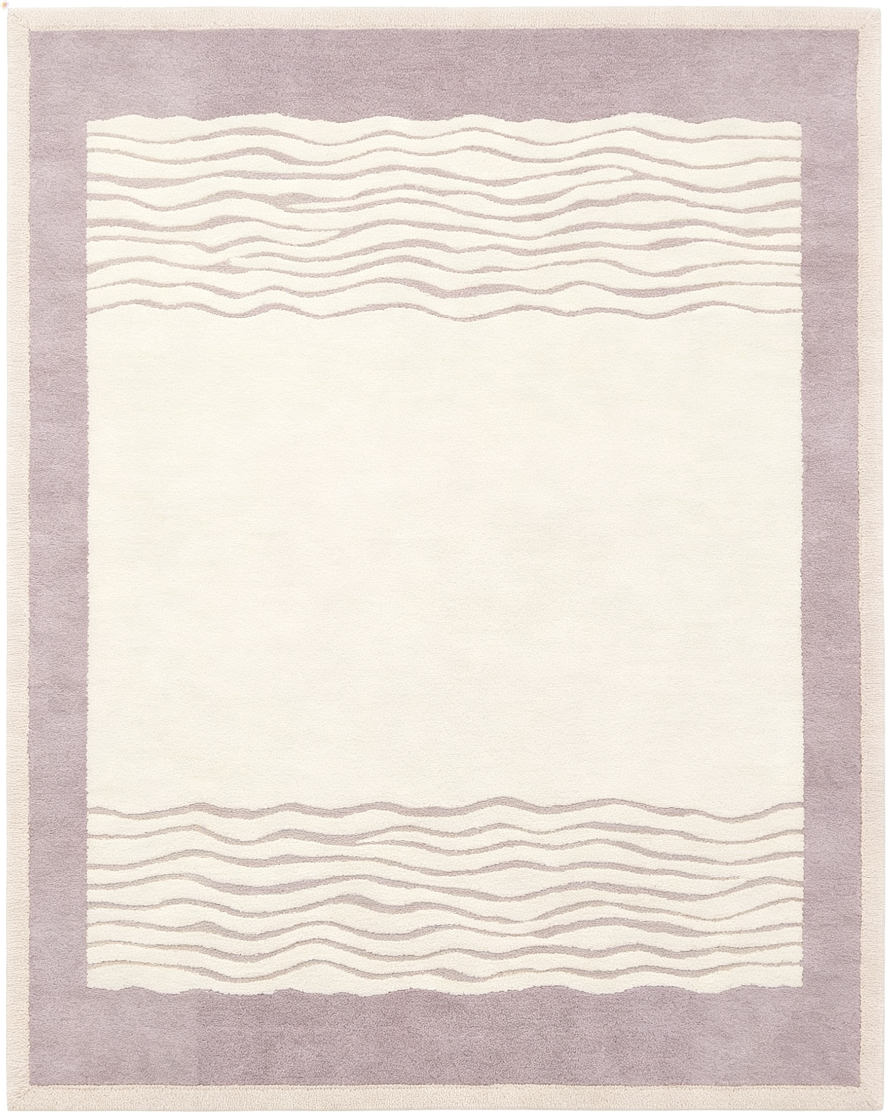 Lilac Border Double Horizontal Wave Minimal Wool Area Rug