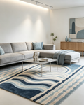 Arch Wave Coastal Blue Sage Striped Wool Area Rug