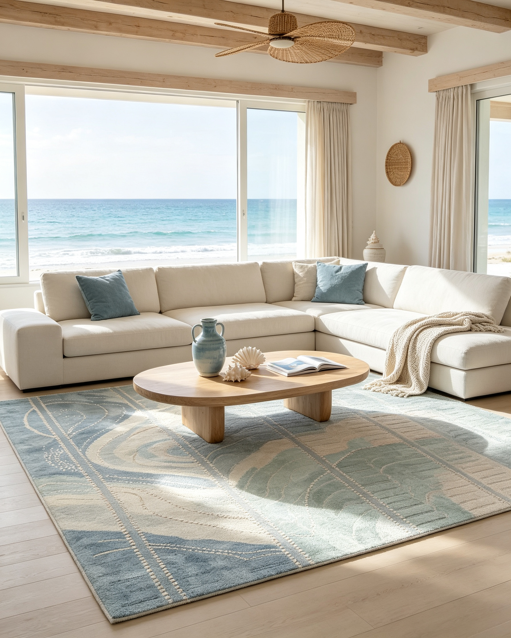 Hand-Tufted Pastel Watercolor Wave Vertical Stripe Wool Area Rug