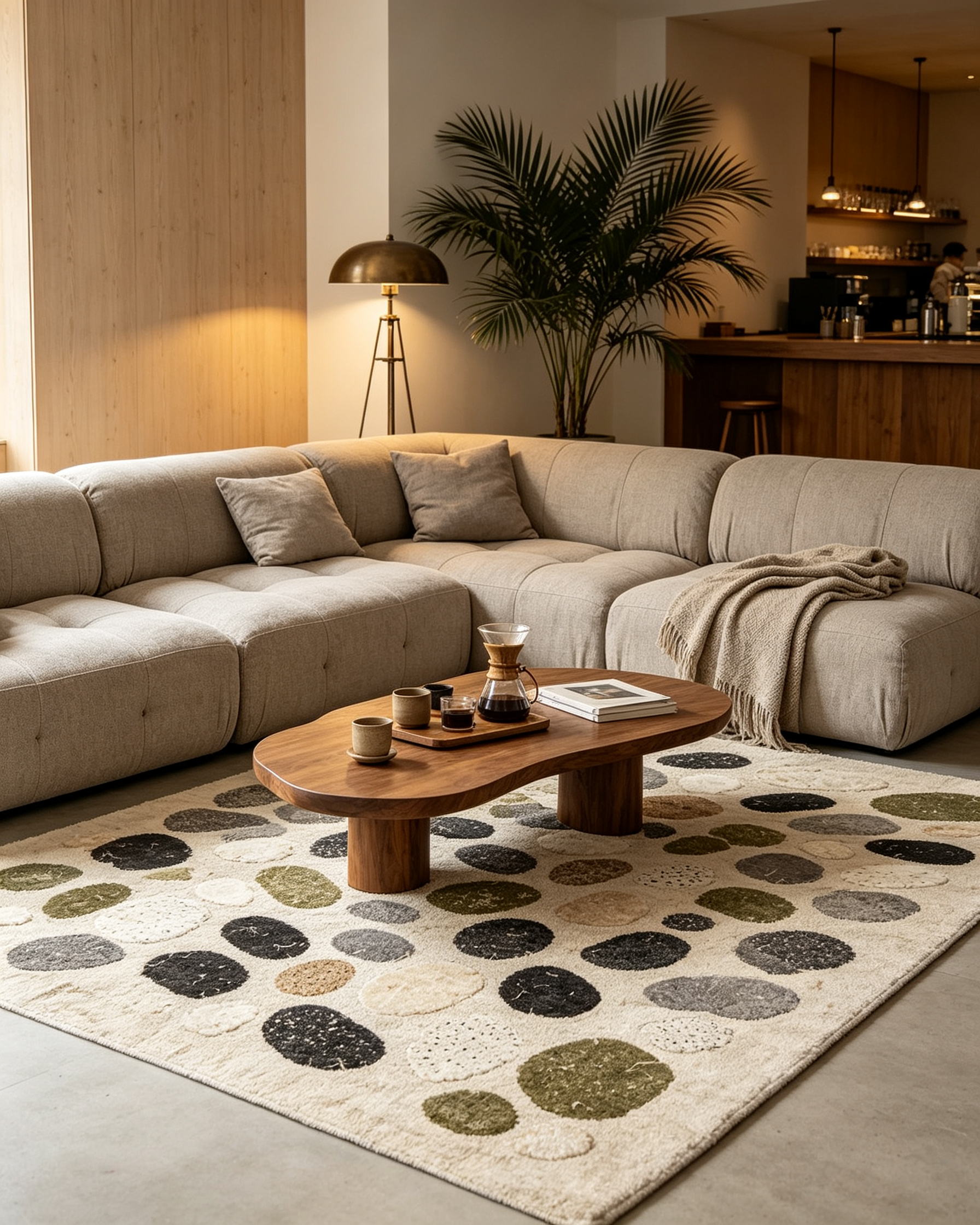 Neutral Pebble Abstract Patchwork Wool Area Rug
