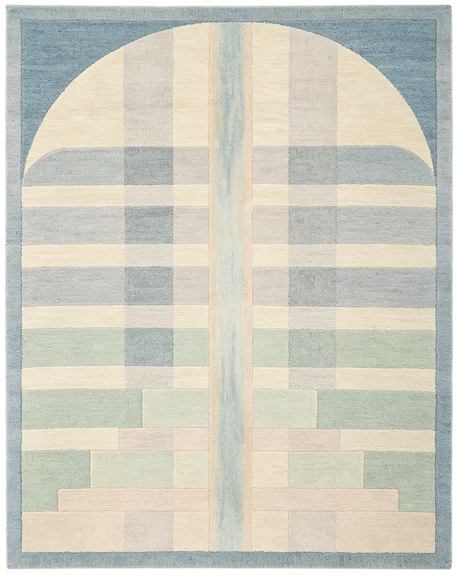 Symmetrical Arch Grid Pastel Blue Sage Geometric Wool Area Rug