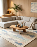 Soft Pastel Horizontal Cloud Striped Wool Area Rug