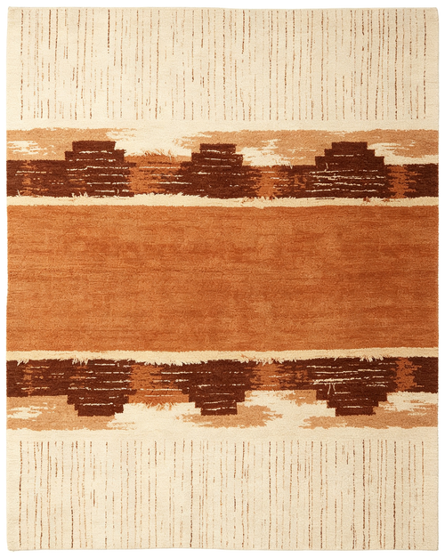 Abstract Tiered Terracotta Horizontal Landscape Wool Area Rug