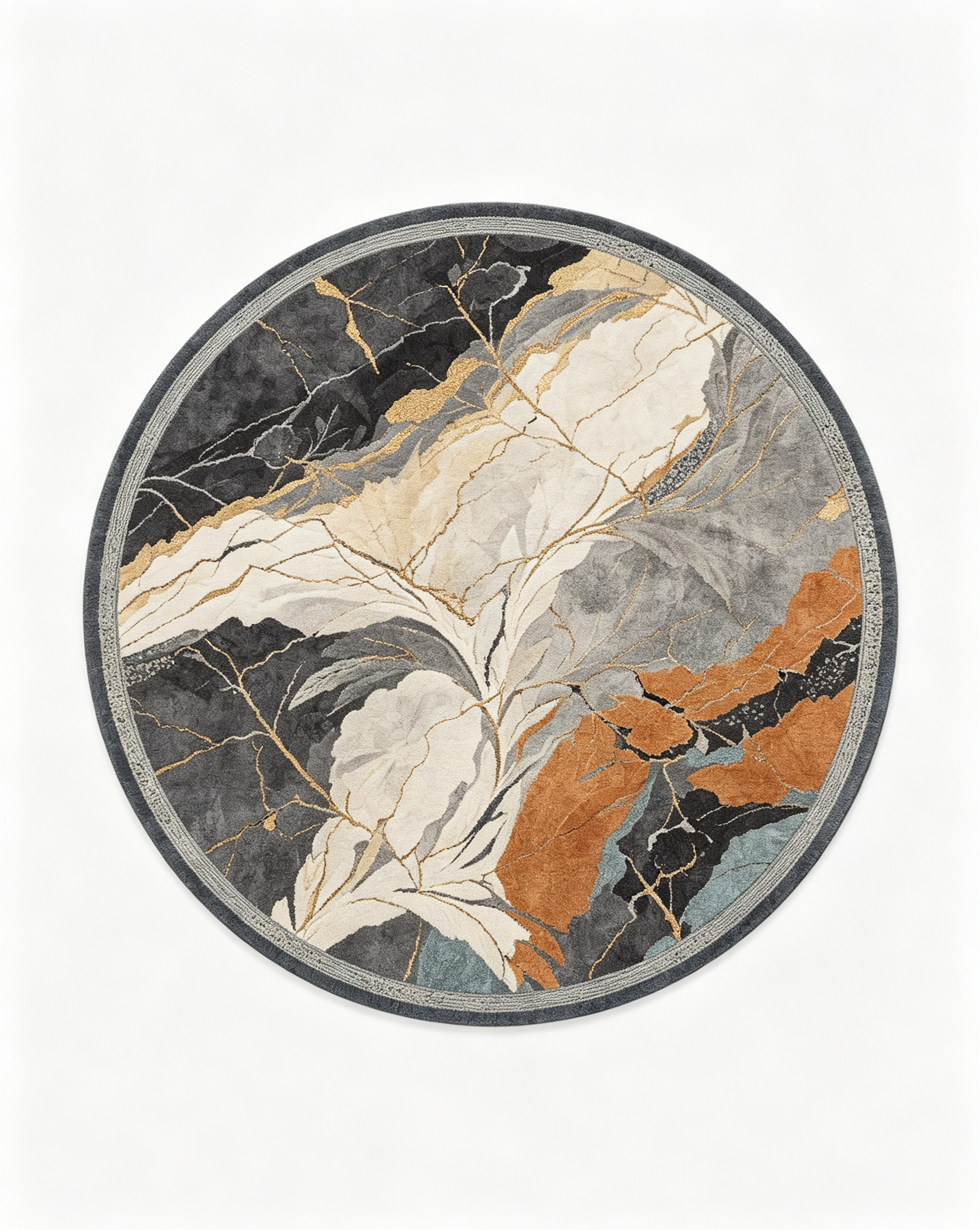 Round Modern Marble Leaf Abstract Wool Area Rug