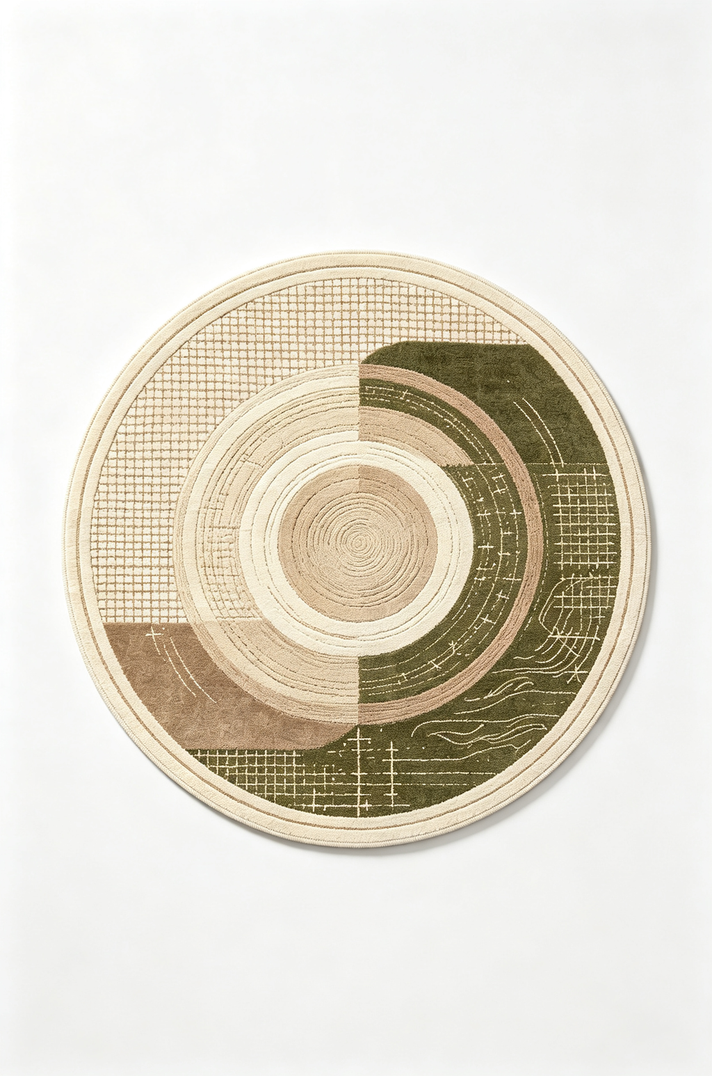 Round Earth Tone Abstract Concentric Wool Rug