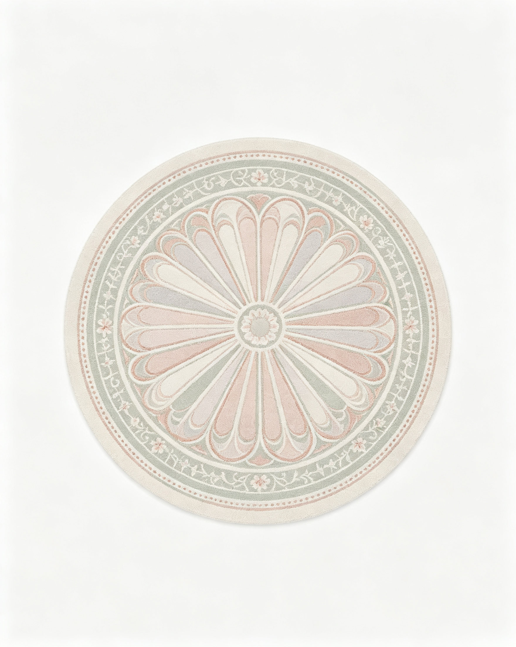 Round Pastel Floral Radial Medallion Wool Rug