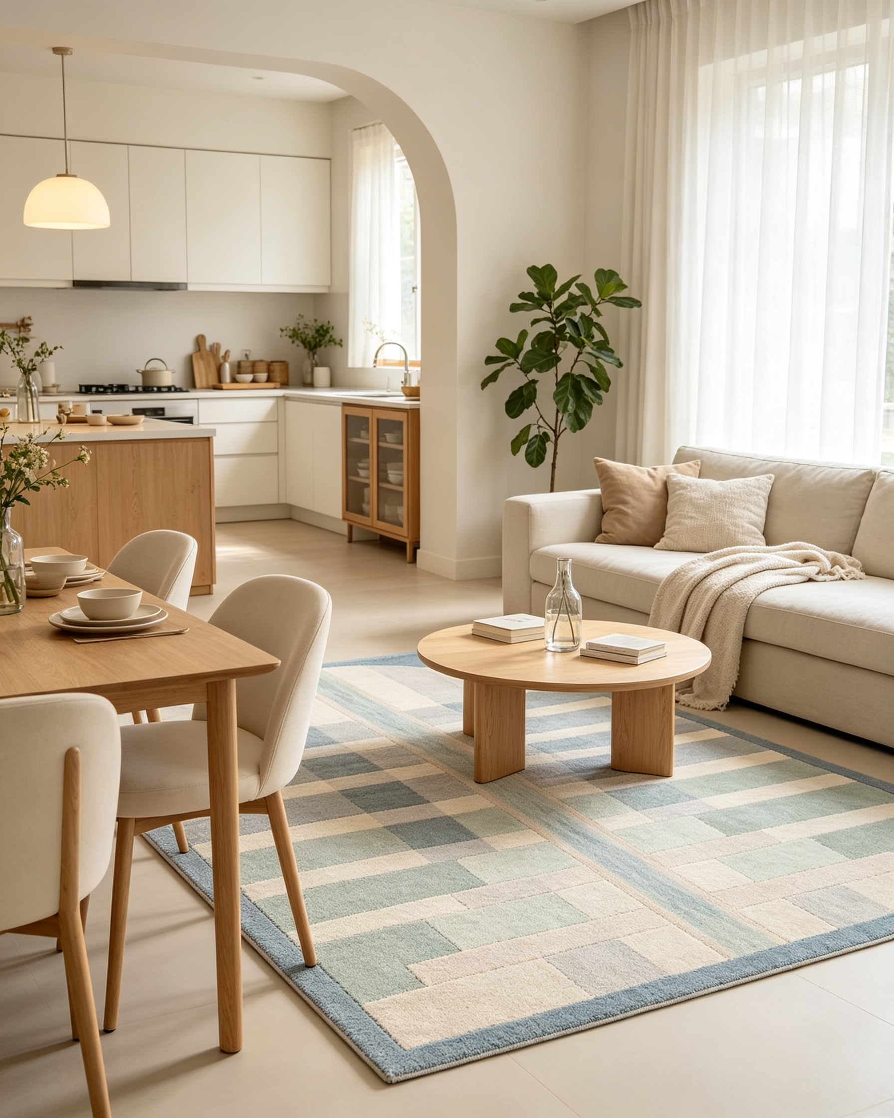 Symmetrical Arch Grid Pastel Blue Sage Geometric Wool Area Rug