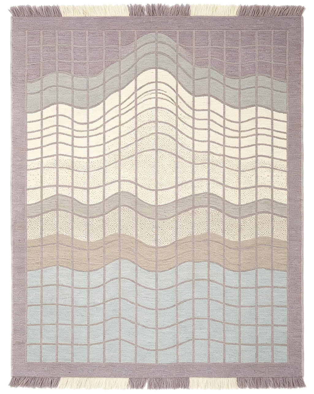 Wavy Grid Gradient Pastel Fringed Wool Area Rug