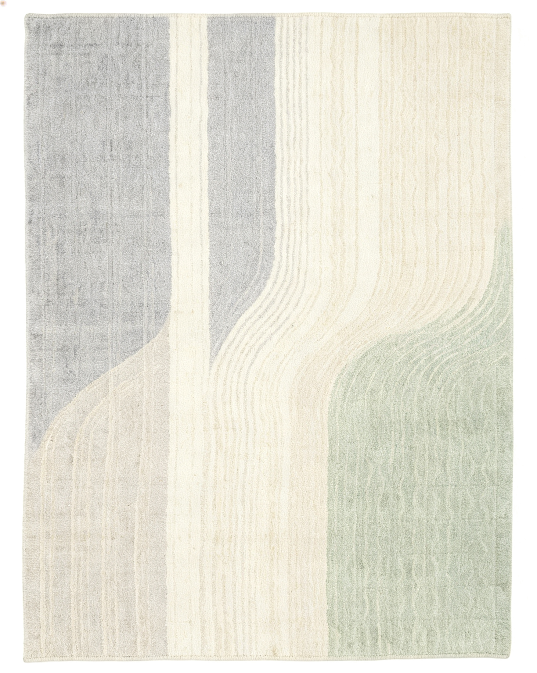 Soft Sage Grey Wavy Gradient Stripe Wool Area Rug