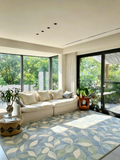 Soft Watercolor Scattered Leaf Pastel Sage Blue Wool Area Rug