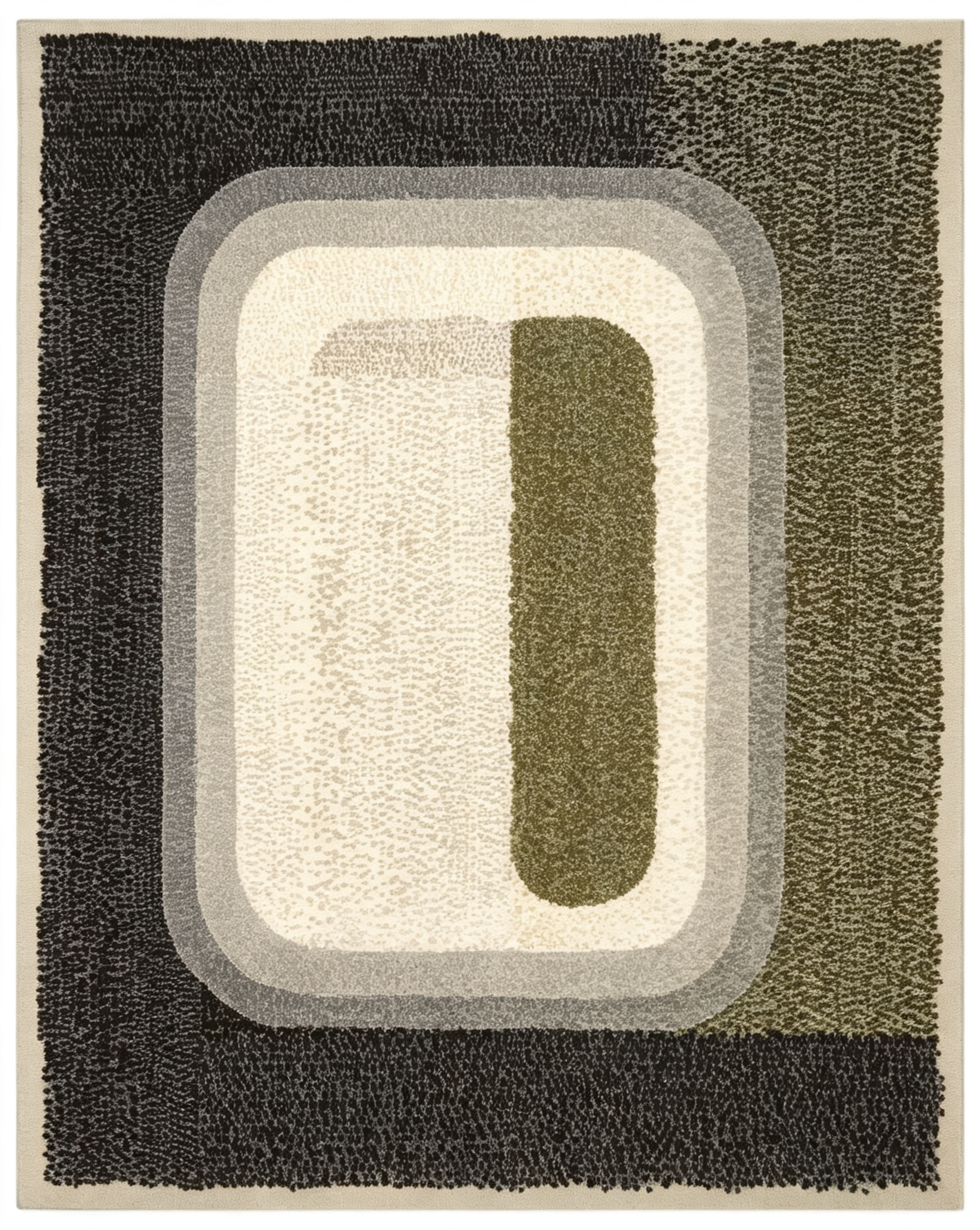 Layered Rounded Rectangle Dark Olive Grey Wool Area Rug