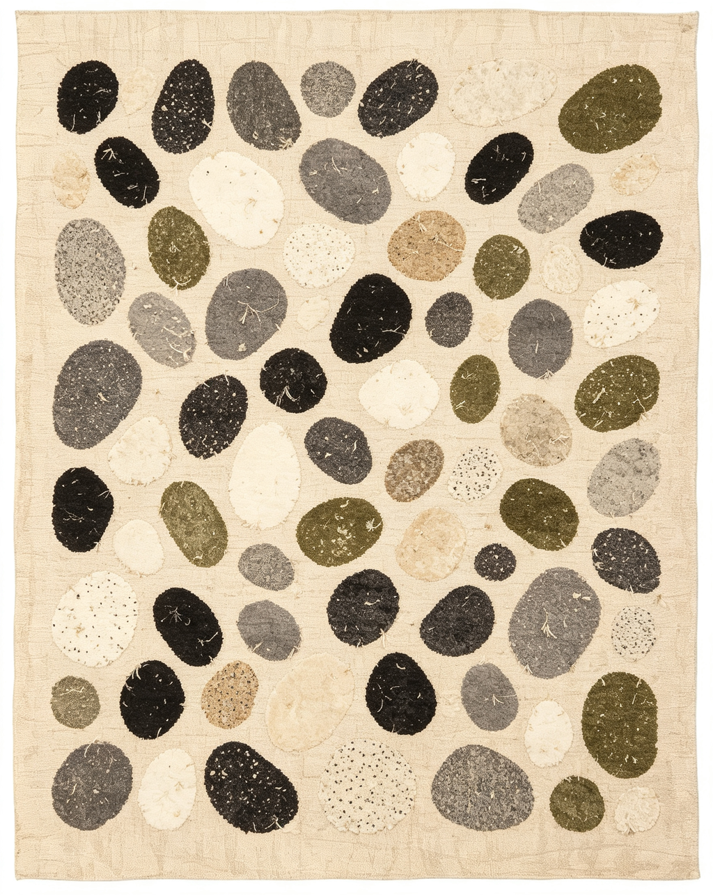 Neutral Pebble Abstract Patchwork Wool Area Rug